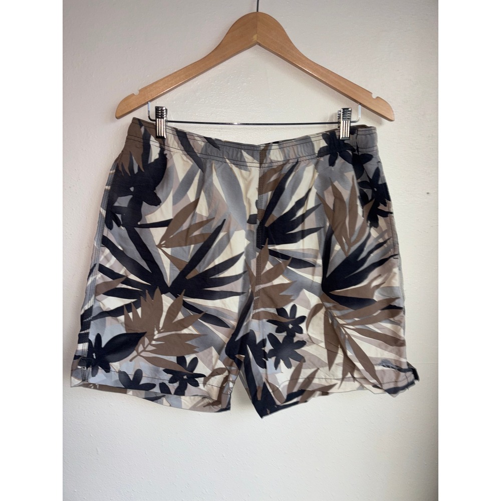 Tommy Bahama Relax Mens Medium Swim Trunks Tropical Palm Leaf‎ Print Brown Grey